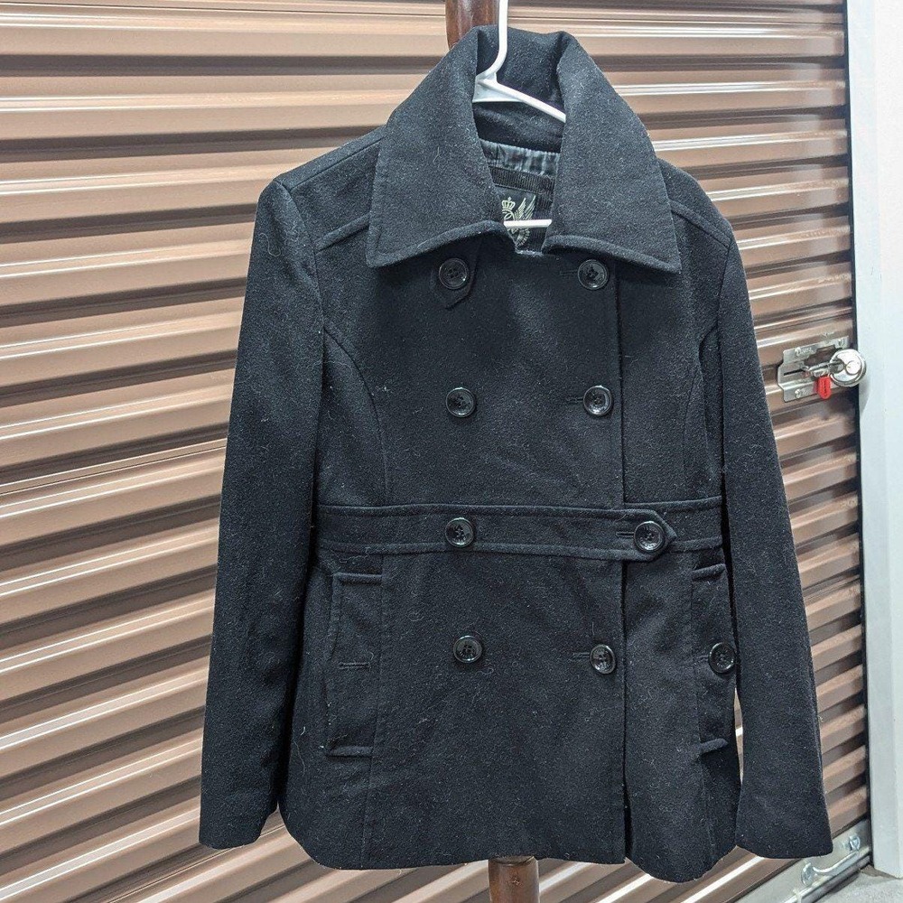 Dark Academia Vintage Espirit Wool Blend Peacoat Black Preppy Coat Large
